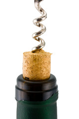 Corkscrew inserted into a wine fuse in a bottle