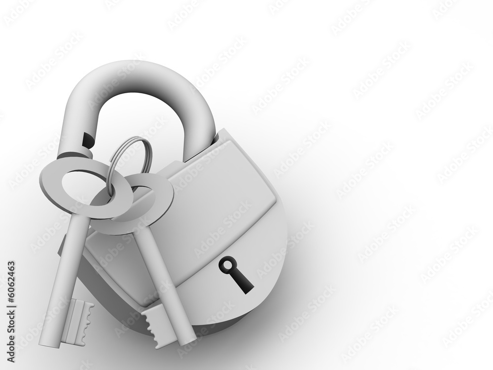 Poster padlock with keys. 3d