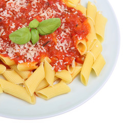 Rigatoni pasta with sauce and grated parmesan