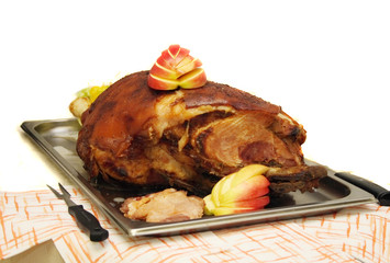 grilled leg of pig on the white background