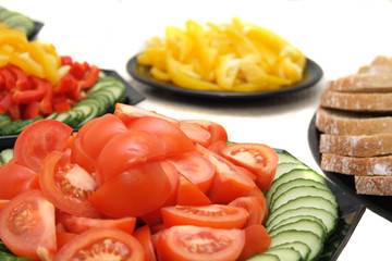 food background with bread, tometoes and other vegetable