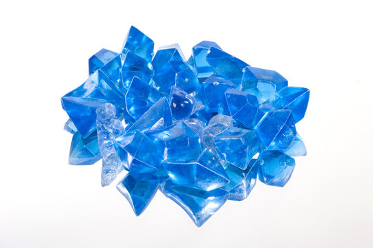 Blue crystals on a white background