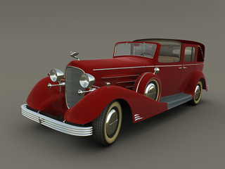 Fototapeta na wymiar The 3D beautiful red ancient american car (1933 phaeton)