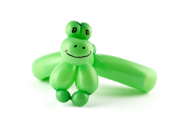 High resolution green twisted balloon frog isolated on white