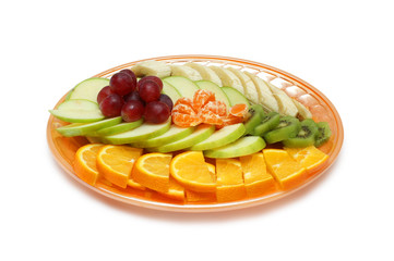 Plate with various fruits isolated on the white