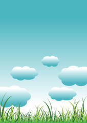 Fototapeta premium Green grass field over cloudy blue sky