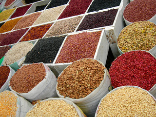 lots of dry food  at the market