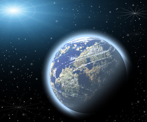 Planet in a space. Light of a star.