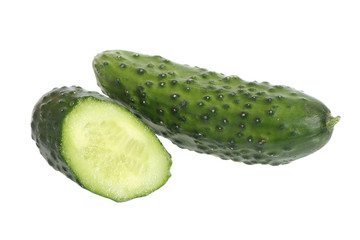 Fresh cucumber and a half, isolated on white background
