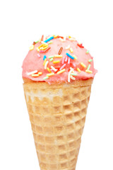 Strawberry ice cream conet isolated on white background