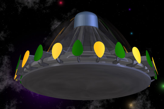 UFO in cartoon style.Image contains a Clipping Path