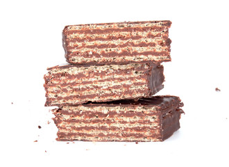 Dark chocolate waffle biscuits isolated on white background