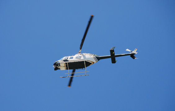 Bottom view of helicopter in flight
