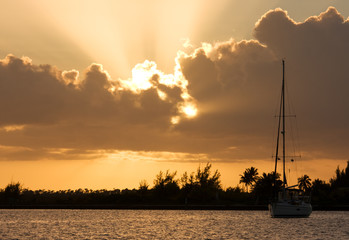 sun shining on cloud tops at sunset