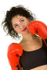 Pretty woman with red boxing gloves