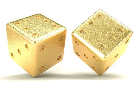 Gold Dice On A White Background