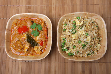 Thai chicken and peanut curry with egg fried rice