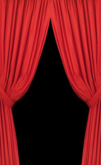 Set of red curtains placed on a black background