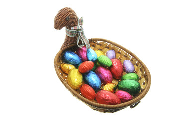 Easter Eggs in Basket on White Background