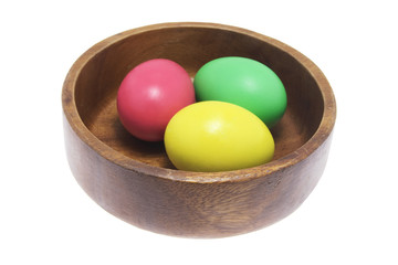 Easter Eggs in Wooden Bowl