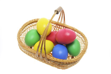 Easter Eggs in Basket on White Background