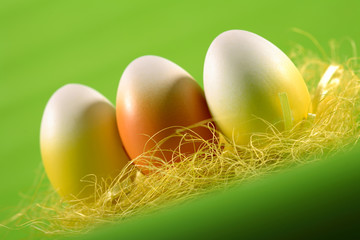 Funny easter eggs on green backgroung.