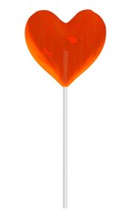 Render of a heart shaped orange lollipop
