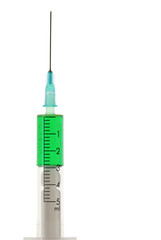 Close up on vertical syringe