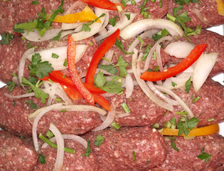 kebab cutlets raw mincemeat, closeup