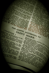 antique holy bible open to the gospel according to saint mark 