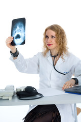 young doctor with stethoscope on isolated background