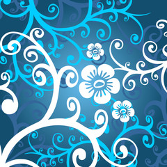 Fototapeta na wymiar Ornate white flowers on a blue background