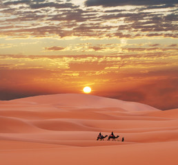 Caravan in Sahara desert - obrazy, fototapety, plakaty