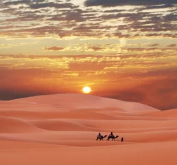 Crédence de cuisine en verre imprimé Sécheresse Caravane dans le désert du Sahara