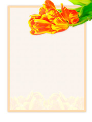 sheet of textured and decorated paper with fresh tulips 