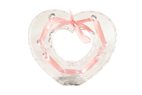 heart-shaped crystal frame for photo with pink ribbon 