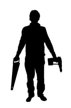 black silhouette carpenter holding tools clip art preview