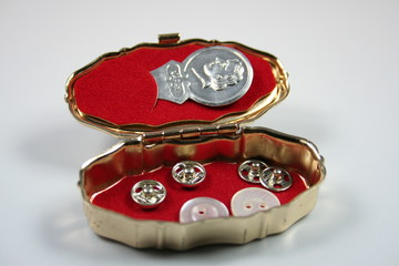 Silbernes Schmuckd&ouml;schen mit N&auml;hutensilien