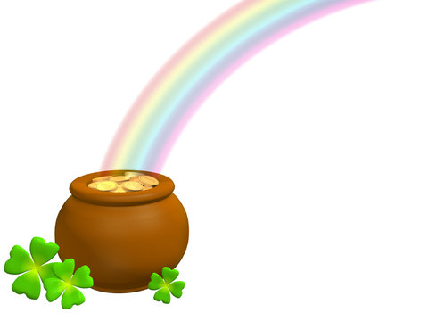 3d pot with gold at the basis of a rainbow