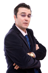 senior angry businessman portrait on white background