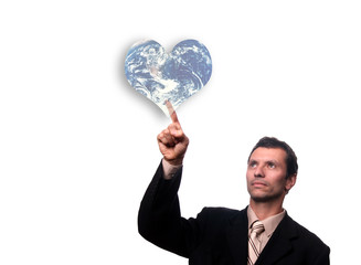 businessman touch earth heart button - 6115670