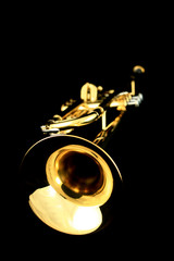 gold lacquer trumpet with mouthpiece on black