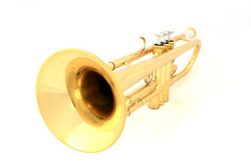 gold lacquer trumpet with mouthpiece isolated on white