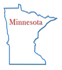 Minnesota Map Outlined in Neon Blue with Red Lettering