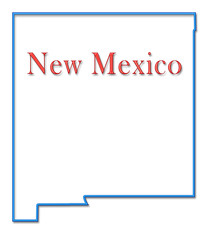 New Mexico Map Outlined in Neon Blue with Red Lettering