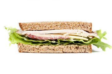 A fresh deli sandwich with salami and swiss cheese, 