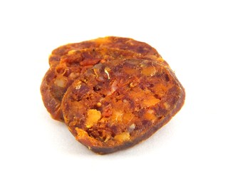 Paprika - Sausage slicec with fork