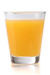 Oranger juice on class, isolated