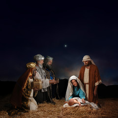 Christmas nativity scene with three Wise Men