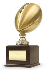 Gold football trophy isolated on white with clipping path